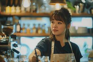 Jeune Japonais femme travail dans une café photo