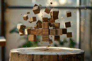 retournement en bois cubes bloquer pour changement partie temps à plein temps. photo