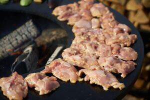 barbecue sur le gril avec un ouvert Feu photo