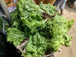 une pile de salade sur une en bois Caisse photo