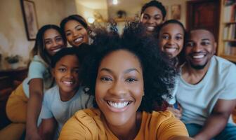 joyeux multi générationnel africain américain famille groupe selfie photo
