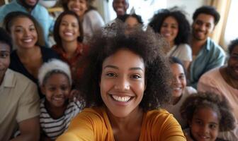 joyeux multi générationnel africain américain famille groupe selfie photo
