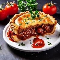 australien Viande tarte et tomate sauceblanche Contexte photo