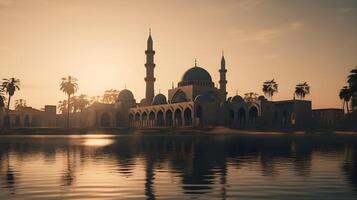 magnifique mosquée en dessous de le bleu ciel, islamique architecture conception photo