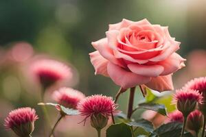 fermer image de magnifique épanouissement rouge Rose fleurs. photo