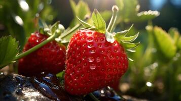 fraise dans le jardin. sélectif se concentrer. la nature. photo