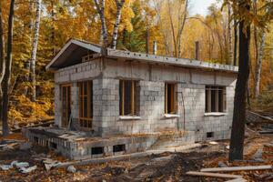 ai généré bâtiment une silicate bloquer maison dans une été chalet. photo