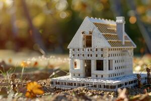 ai généré bâtiment une silicate bloquer maison dans une été chalet. photo