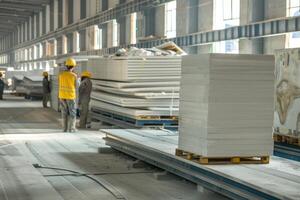 ai généré utilisateur ouvrier sur le calcium silicate feuille production photo