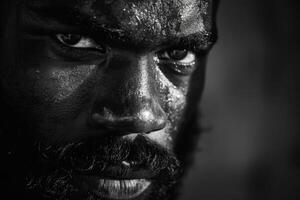 ai généré artistique noir et blanc portrait de une barbu noir homme photo