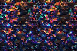 ai généré brillant sans couture modèle avec iridescent Triangles sur noir Contexte. photo