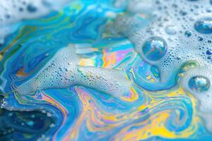 ai généré psychédélique motifs formé sur le surface de savon bulles photo