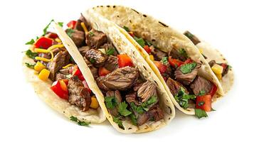 ai généré isolé mexicain tacos. isolé mexicain steak taco sur une blanc Contexte. photo