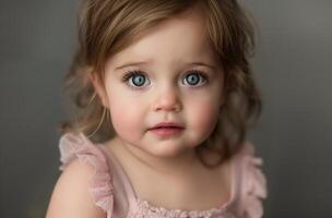 bambin fille avec bleu yeux photo
