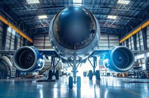 avion frontal vue dans hangar photo