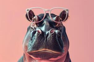 hippopotame avec rose des lunettes photo