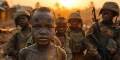 ai généré les enfants dans militaire conflit dans soutien de liberté pour enfants journée photo