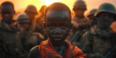 ai généré les enfants dans militaire conflit dans soutien de liberté pour enfants journée photo