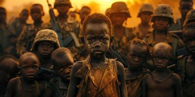 ai généré les enfants dans militaire conflit dans soutien de liberté pour enfants journée photo