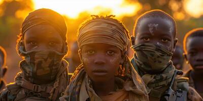 ai généré les enfants dans militaire conflit dans soutien de liberté pour enfants journée photo