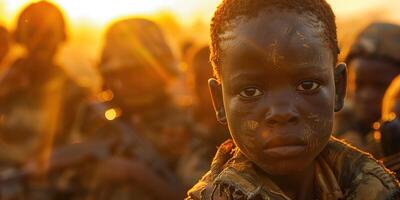 ai généré les enfants dans militaire conflit dans soutien de liberté pour enfants journée photo