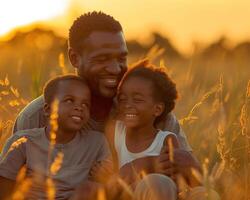 ai généré famille unité thème avec joyeux les enfants et père pour du père journée vacances photo