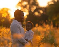 ai généré famille unité thème avec joyeux les enfants et père pour du père journée vacances photo