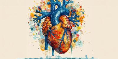 ai généré illustration de une Humain cœur dans art style pour médical thèmes photo