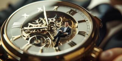 homme avec une l'horloge concept pour entreprise, commercialisation et temps la gestion de une réussi homme photo