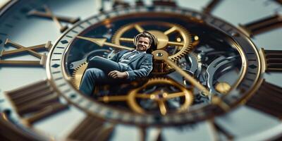 homme avec une l'horloge concept pour entreprise, commercialisation et temps la gestion de une réussi homme photo