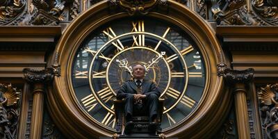 homme avec une l'horloge concept pour entreprise, commercialisation et temps la gestion de une réussi homme photo