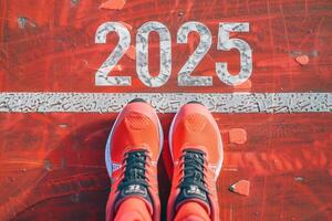 le début de 2025 est écrit sur une coloré route. conceptuel photo de le à venir Nouveau année 2025. Nouveau année concept, motivation, affaires promotion, étape avant, en mouvement avant, espérer