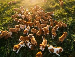 espiègle jack Russell terrier chiots gambader sur herbe dans la nature photo