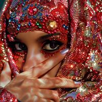 un est fille avec captivant yeux dans traditionnel Oriental tenue photo
