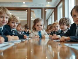 les enfants engageant dans affaires activités, mettant en valeur entrepreneurial compétences à une Jeune âge. photo