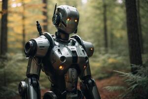 une robot permanent dans le les bois photo