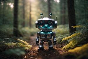 une robot permanent dans le milieu de une forêt photo