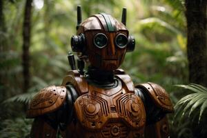 une robot permanent dans le milieu de une forêt photo