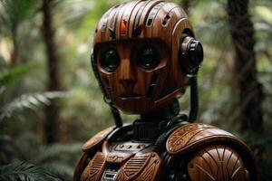 une robot permanent dans le milieu de une forêt photo