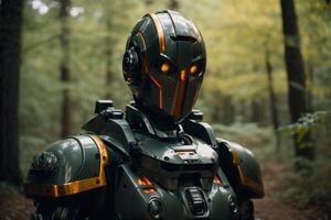 une robot permanent dans le milieu de une forêt photo