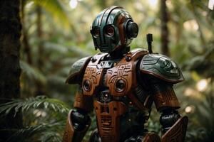 une robot permanent dans le milieu de une forêt photo