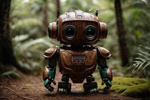 une robot permanent dans le milieu de une forêt photo