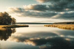 une Lac avec rochers et des arbres dans le premier plan photo