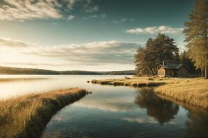 une seul arbre des stands sur une petit île dans une Lac photo