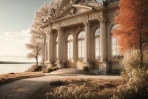 une magnifique bâtiment avec Colonnes et des arbres photo