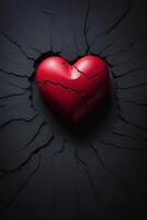 coeur brisé sur fond noir photo