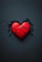 cassé cœur sur noir Contexte avec rouge cœurs photo
