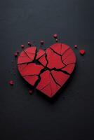 cassé cœur concept avec rouge cœur sur noir Contexte photo