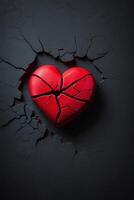 cassé cœur concept avec rouge cœur sur noir Contexte photo