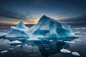 icebergs flottant dans le l'eau à le coucher du soleil photo